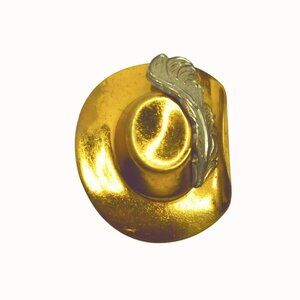 Vintage Brass Cavalier Cowboy Hat with Silver Tone Plume Brooch Pin